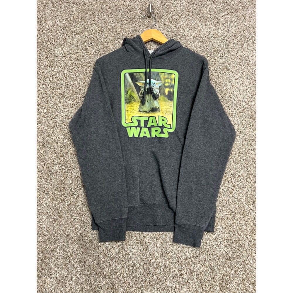 Star Wars The Mandalorian Grogu Baby Yoda Hoodie Charcoal Grey Mens Small SM